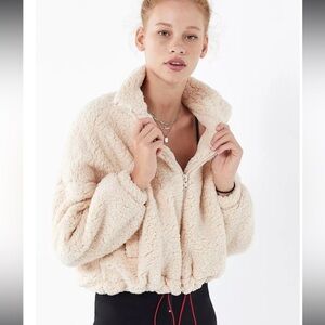 Urban Outfitters Willow Fuzzy Cream Drawstring Teddy Jacket size Small